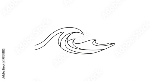 Minimalist Artistic Line Drawing of a Wave for Nature and Ocean Themes