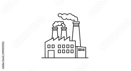 Industrial Factory With Emission Chimneys and Smoke Pollution Scene