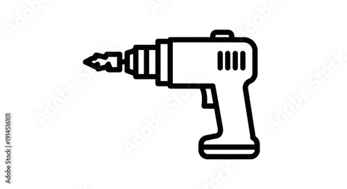 Line Art Illustration of a Cordless Power Drill for Construction and DIY Projects