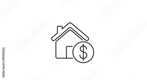 Minimalist Line Art of House with Coin Symbol for Real Estate and Finance Concepts