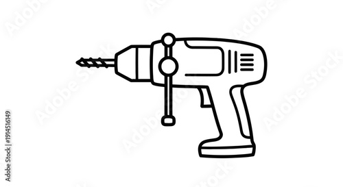 Line Drawing of Electric Drill Tool for Construction and DIY Projects