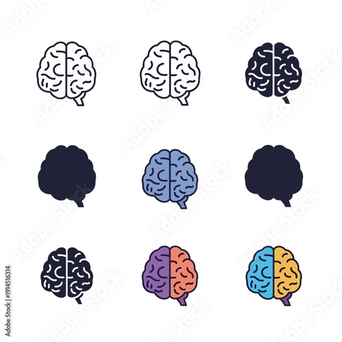 Brain Icons Set - Medical, Science, and Health Concepts