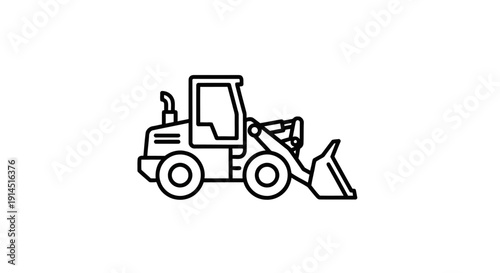 Minimalist Line Drawing of Construction Loader on White Background for Industrial Design