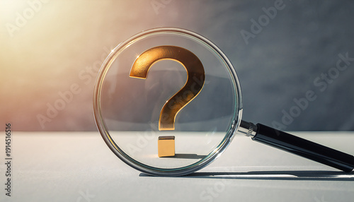 虫眼鏡に映るクエスチョンマークと調査・疑問のコンセプト。Question Mark in Magnifying Glass Concept of Search and Investigation.