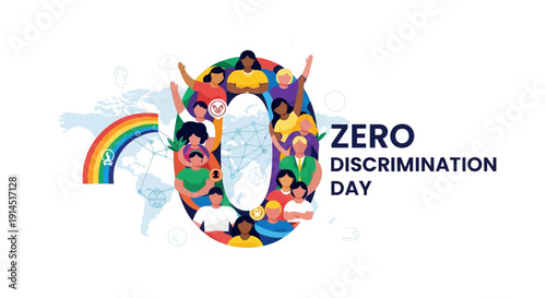 Zero Discrimination Day colorful illustration with diverse people.