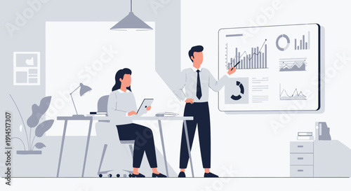 Business colleagues presenting data and charts in an office meeting