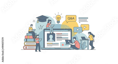 Online Learning and Collaboration Scene with Computers and Books