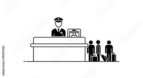 Receptionist greeting people at front desk.