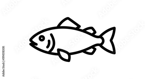 Simple Black and White Fish Illustration for Marine and Educational Use