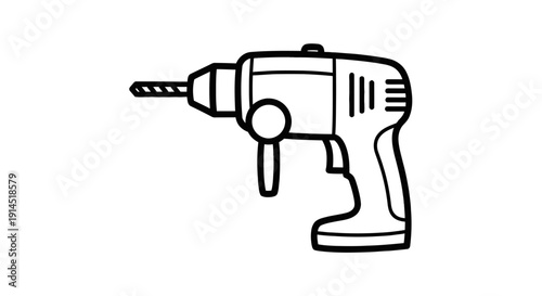 Simple Line Drawing of a Cordless Power Drill for Construction and DIY Projects