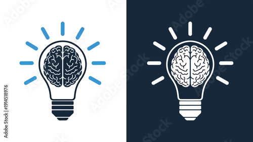 Idea and intelligence lightbulb icons - Blue icon set - Modern style icon - Vector icon set - Glyph and solid icon set - Icon vector - Flat Design Icon - Stock illustration