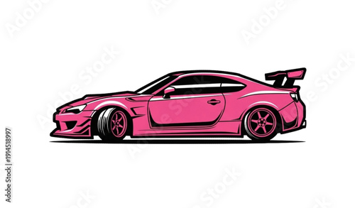 
Stylized pink Japanese drift racing car vector street art for poster and apparel