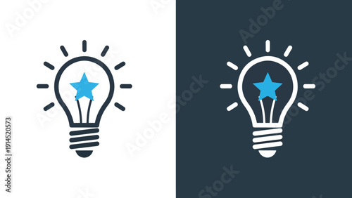 Lightbulb with star icon set - Blue icon set - Modern style icon - Vector icon set - Glyph and solid icon set - Icon vector - Flat Design Icon - Stock illustration