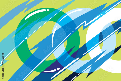 Abstract composition of interlocking rings and dynamic diagonal streaks on a vibrant background, symbolizing progress, digital flow, and contemporary design aesthetics