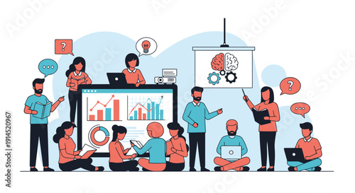 Team Collaboration and Data Analysis Presentation in Meeting Room