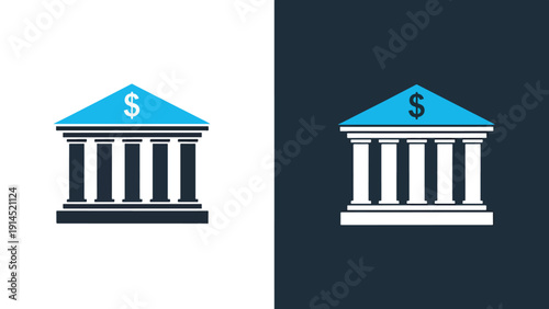 Bank building icons - Blue icon set - Modern style icon - Vector icon set - Glyph and solid icon set - Icon vector - Flat Design Icon - Stock illustration