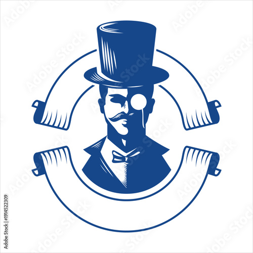 Gentleman with top hat and monocle vector illustration