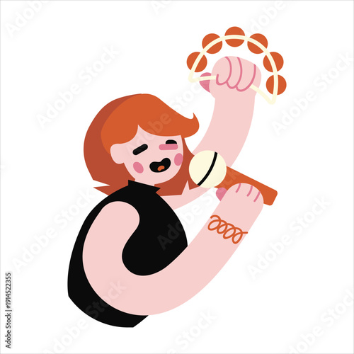 Young woman performing with a tambourine Vector