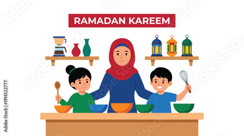 Muslim Family Prepares Festive Meal for Ramadan Celebration Together at Home