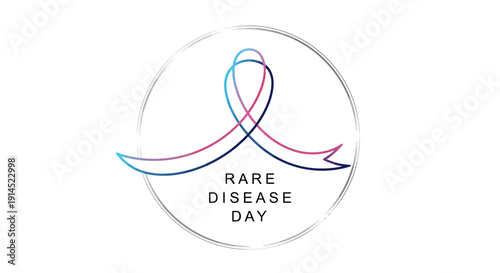 Illustration of a pink and blue awareness ribbon for Rare Disease Day with a support system concept on a white background.