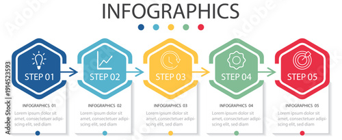 Presentation business infographic template vector. 5 colorful graphic elements. Timeline design for brochure, presentation. Infographic design layout. 
