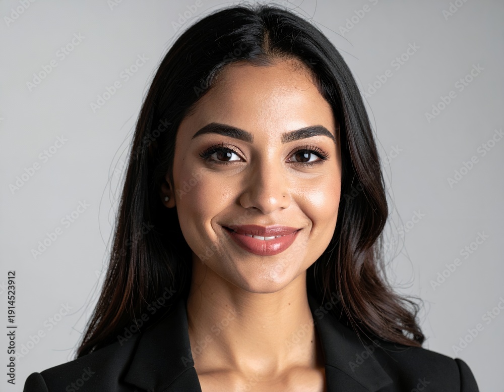 Fototapeta premium Smiling Young Professional Woman in Black Blazer.