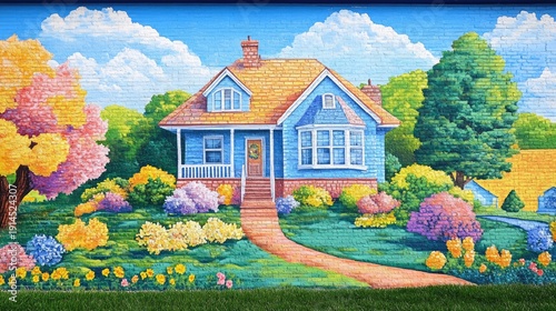Vibrant Spring House Mural: A Painted Dream of Home