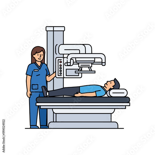 Radiology Nurse Operating X-ray Machine on Patient Lying Down