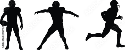 American football player silhouettes set with running back and defensive stance isolated on white background