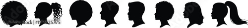 Diverse people silhouette profile set with men and women head icons, multicultural avatar collection isolated on white background