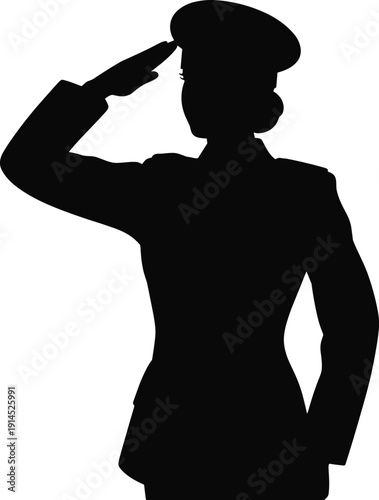 Female soldier saluting silhouette vector illustration of woman in military uniform isolated on white background patriotic concept