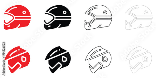 helmet icon vector set, motorbike riding helmet symbol vector, silhouette and line art illustration