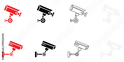 CCTV security camera icon vector set, close circuit camera symbol vector, silhouette and line art illustration