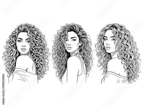 long curly hair woman vector