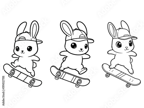 Rabbit kawai play skateboard vector