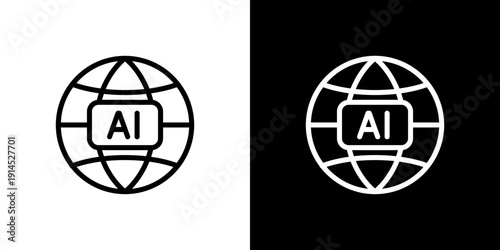 インターネットとAIの融合・グローバルな人工知能ネットワークアイコン (ベクター)