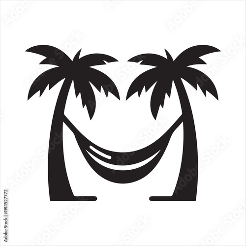 Hammock between palm trees vector silhouette clip art logo design concept illustration