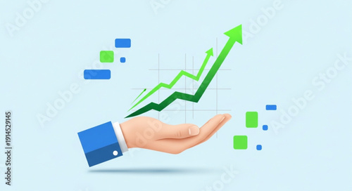 Hand holding a rising stock market graph showing financial growth.