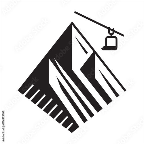 Ski lift & mountain vector silhouette outline logo design concept illustration