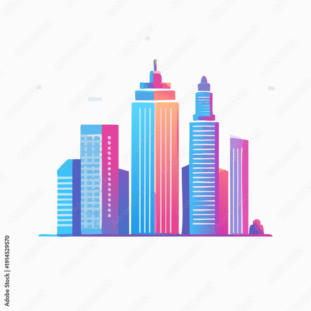 Fototapeta premium Colorful urban skyline with modern architecture buildings.