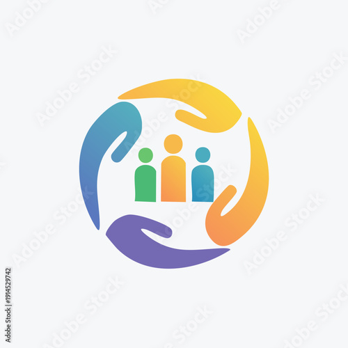Community care logo representing people and support.