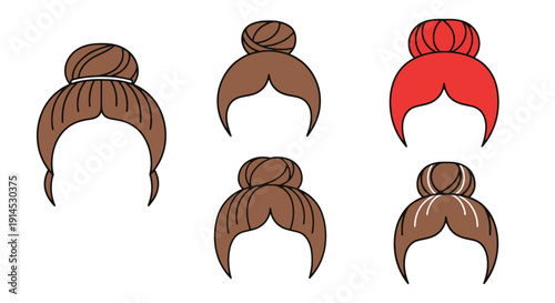 Hair Bun Line art modern color vector design