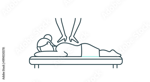 Line art illustration of a person receiving a massage on a table.