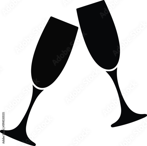 Champagne Glasses Icon Set Clinking Toast Vector Illustration