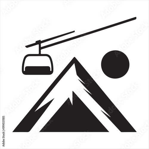 Ski lift & mountain vector silhouette outline logo design concept illustration