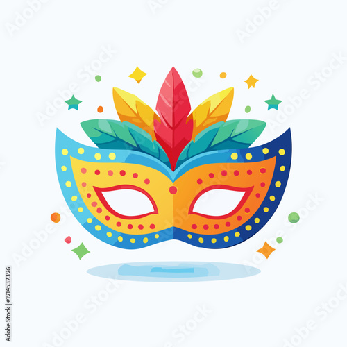 Colorful carnival mask with feathers and decorations, festive design.