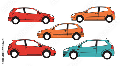 Hatchback Cars Line art high quality bold creative color illustration