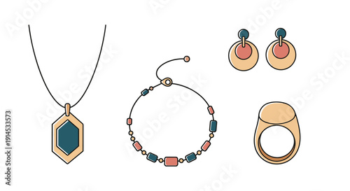 Handmade Jewelry line art illustration dynamic creative style