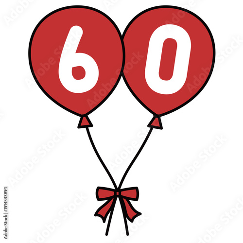 数字の60が入った可愛い丸風船