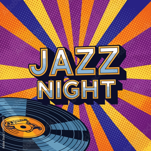 Jazz Night Retro Pop Art Vinyl Record Background Poster